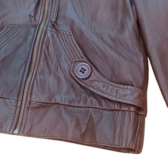 Mike & Chris Women's Genuine Leather Full Zipper Hooded Jacket Size M Brown USA - Picture 7 of 12